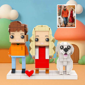 Custom Full-Body Brick Figures of 2 People and 1 Dog Personalized Birthday Gift Anniversary Gift