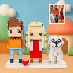 Custom Full-Body Brick Figures of 2 People and 1 Dog Personalized Birthday Gift Anniversary Gift