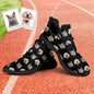White custom face trainers showing a personalised photo printed on breathable mesh upper with vivid heat transfer print and supportive EVA sole, personalised photo sneakers and novelty trainers