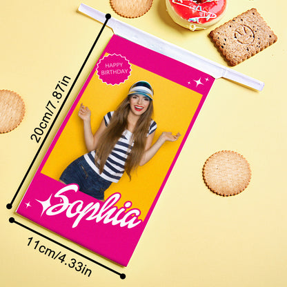 Rear view highlighting durable, hand-finished seams of girls personalised kraft paper treat bag – keepsake party favour