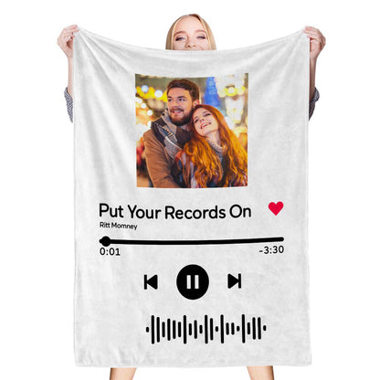 Personalised Scannable Music Code Fleece Blanket - Custom Photo & Text