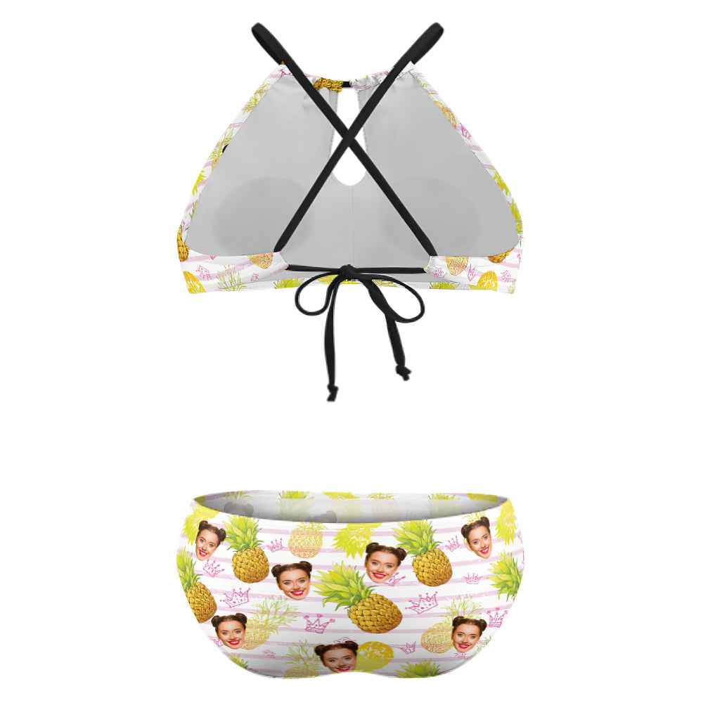 Custom Face Plus Size Swimwear Personalized Pineapple High Waist Bikini Swimsuit