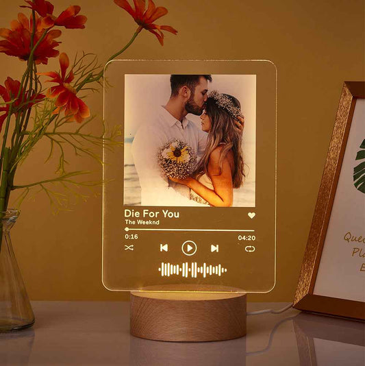 Custom Music Code Night Light with Wooden Base 6*8 inches
