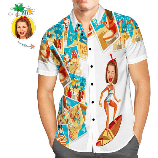 Custom Face Beach Shirt — personalised men’s Hawaiian shirt with your photo on a classic lapel short-sleeve