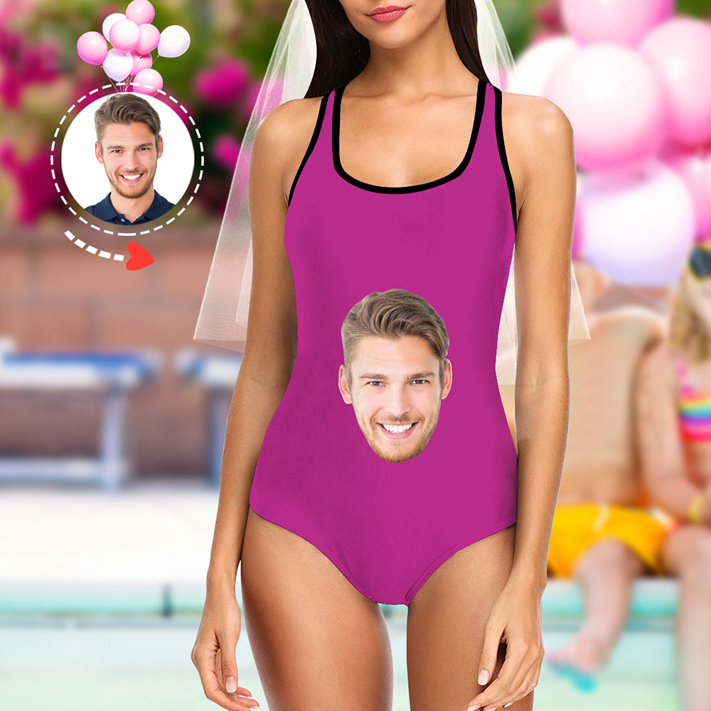 Lifestyle shot of model wearing customised photo swimsuit at the poolside – perfect personalised gift for her, holidays, pool parties and summer getaways
