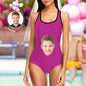 Lifestyle shot of model wearing customised photo swimsuit at the poolside – perfect personalised gift for her, holidays, pool parties and summer getaways