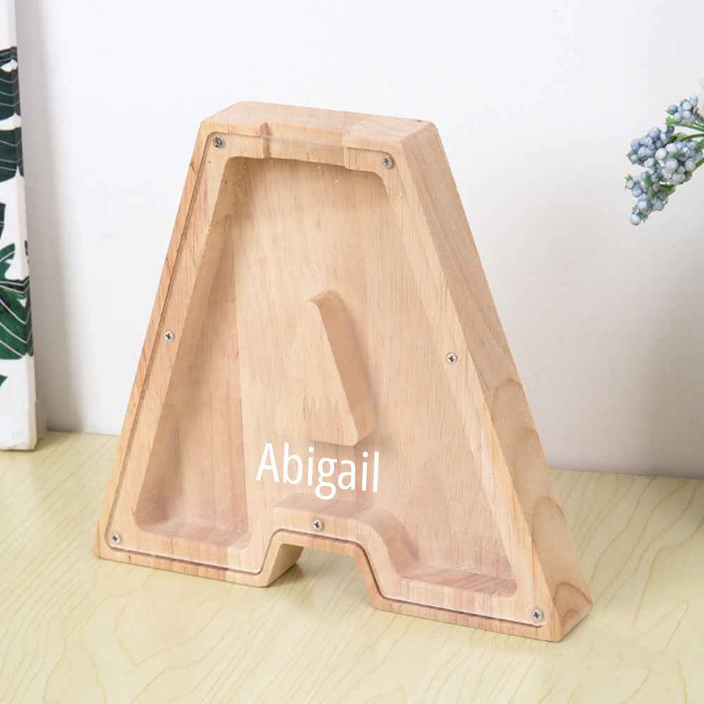 Custom Name Letter Piggy Bank Wooden Engraved Money Box Kids Christmas Gifts