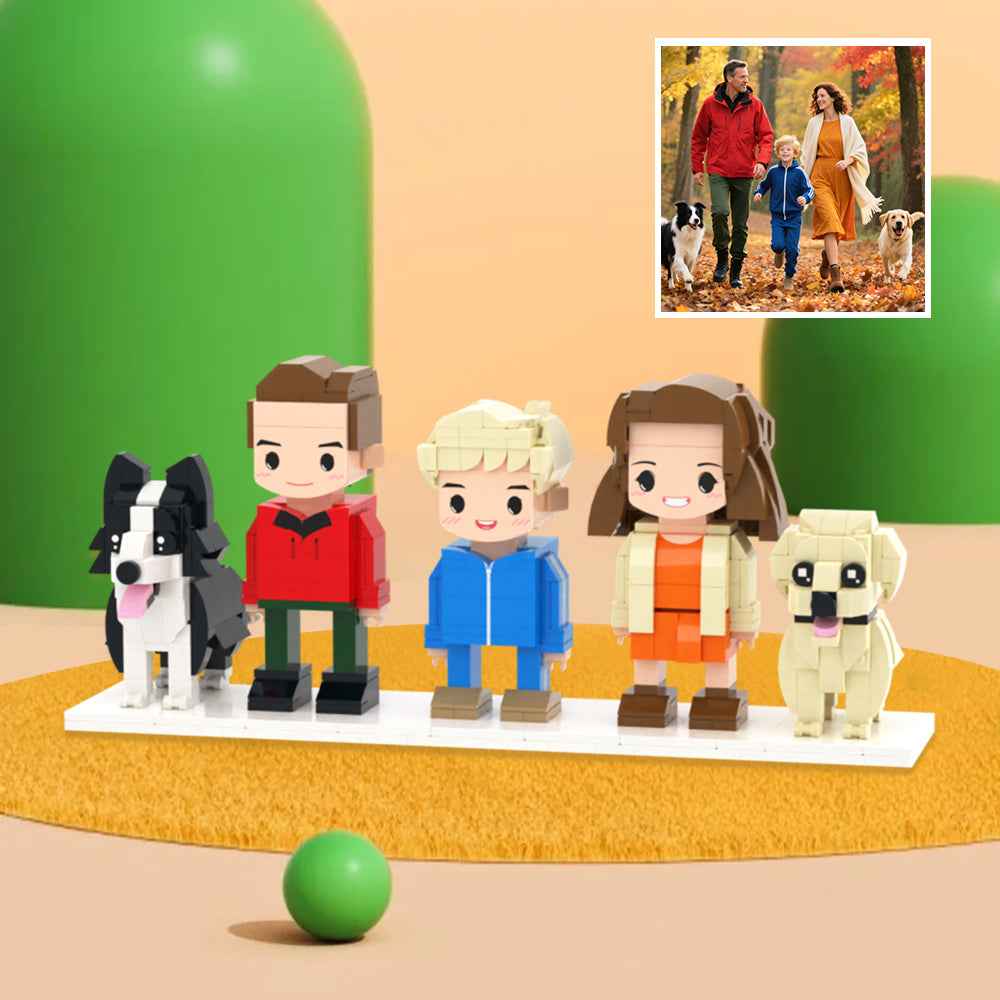 Custom Full-Body Cute Brick Figures of 3 People and 2 Dogs Personalized Anniversary Gift Birthday Gift