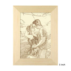 Personalized Engraved Photo Frame Wooden Sketch Effect - 6 Inches 8 Inches 10 Inches