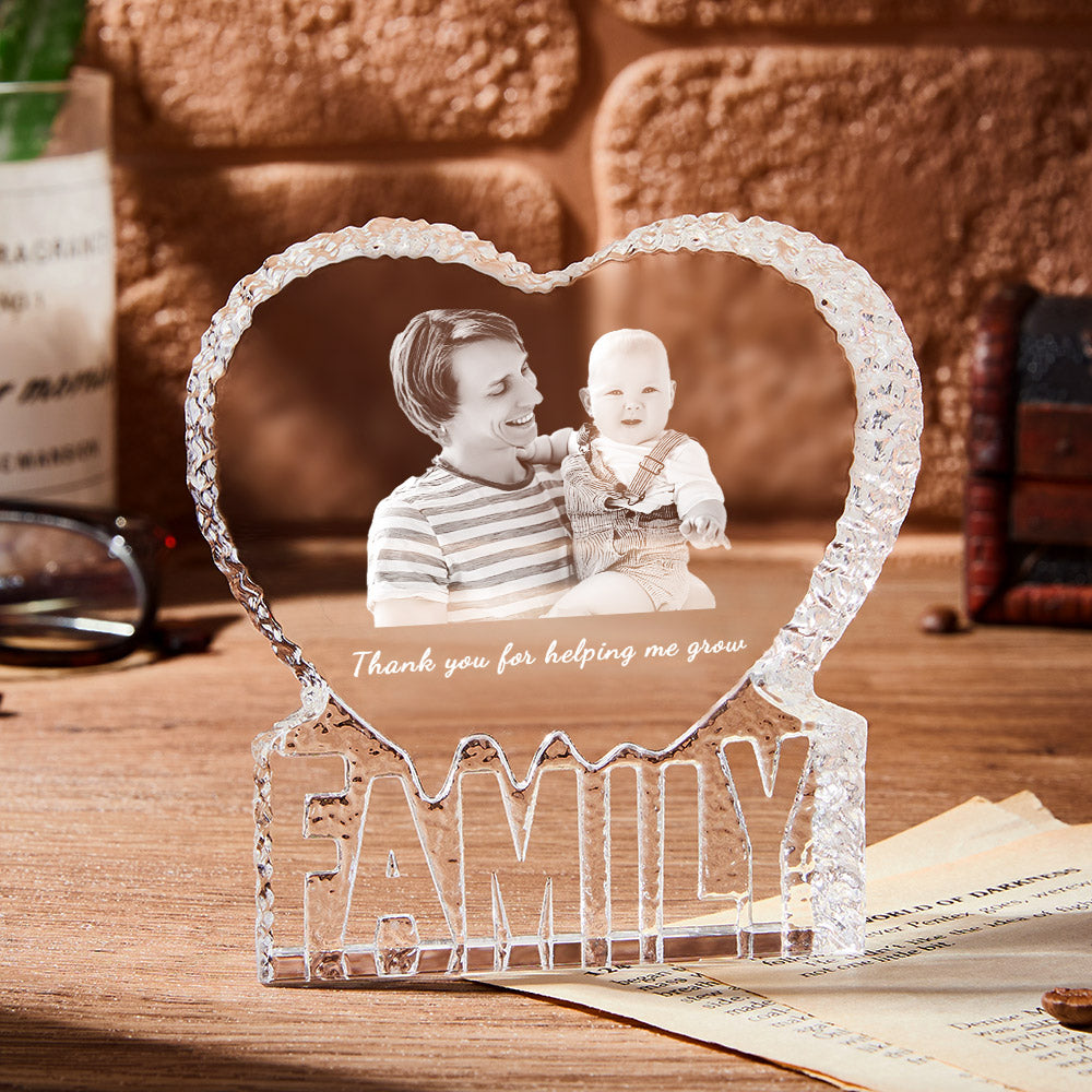 Personalised Heart 3D Crystal Photo Frame - Customised Father's Day Gift