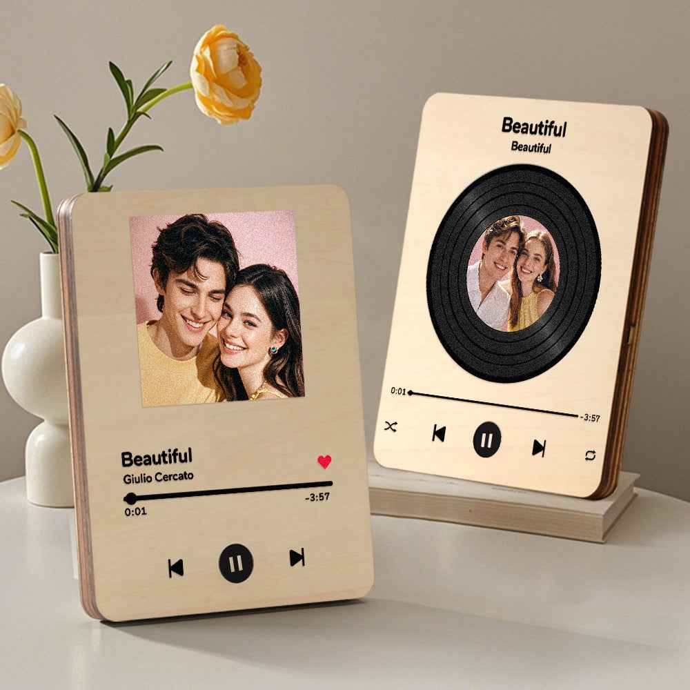 Wooden Music Record Player with Photo Wedding Anniversary Gifts
