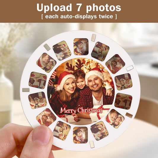 Custom Photo Reel Insert for a vintage viewfinder, personalised with up to 7 photos (each shown twice) on high-quality coated paper, sized 5.5 cm square to fit standard viewfinder devices.