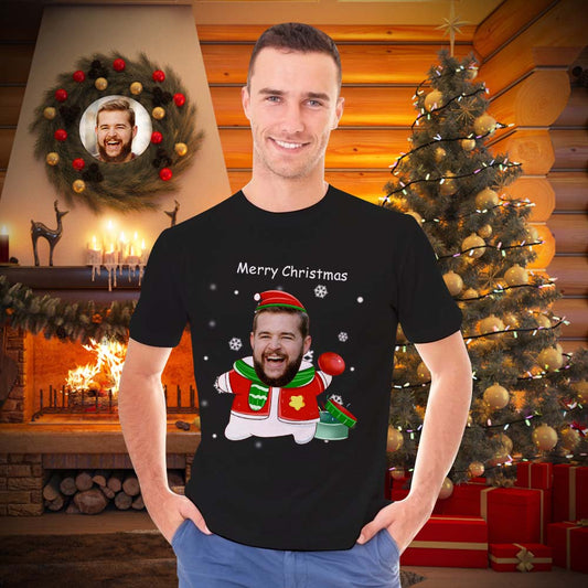Front view of Personalised Face T-Shirt with a custom photo print — vibrant full-sublimation, all-over print on 100% polyester; perfect personalised Christmas gift for men and women