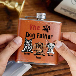 Personalized PU Leather Flask Stainless Steel 6oz Whiskey Flask Gift for Pet Lover