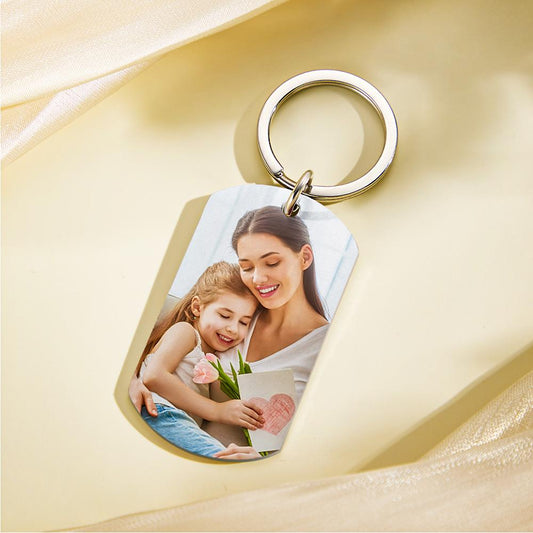 To My Mum personalised photo keyring with 'Drive Safe I Need You Here With Me' message – stainless steel Mother's Day keepsake