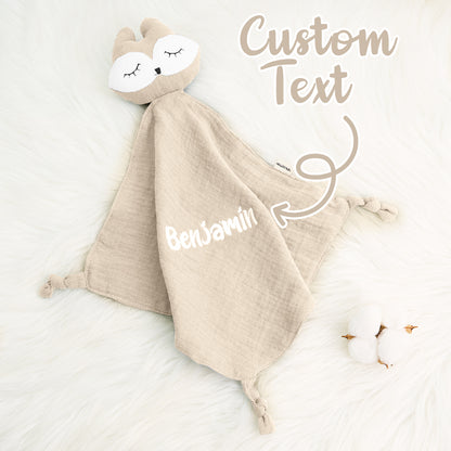 Reverse side close-up of a personalised baby comfort towel highlighting quality cotton weave and secure stitching — durable embroidered newborn comforter