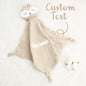 Reverse side close-up of a personalised baby comfort towel highlighting quality cotton weave and secure stitching — durable embroidered newborn comforter