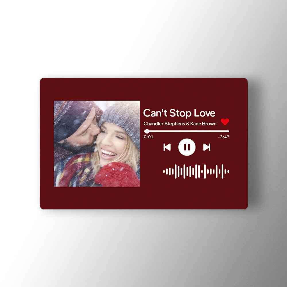 Personalized Scannable Music Code Photo Gift Card For Wallet - Wine Red