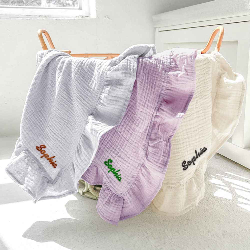 Personalized Baby Swaddle Blanket Custom Muslin Blanket with Embroidered Name Gift for Baby
