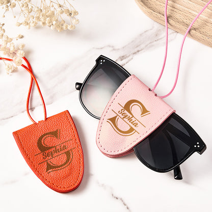 Personalised leather magnetic glasses clip lanyard – brown leather main product shot, ideal travel birthday gift