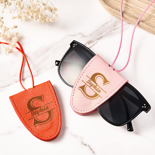 Personalised leather magnetic glasses clip lanyard – brown leather main product shot, ideal travel birthday gift