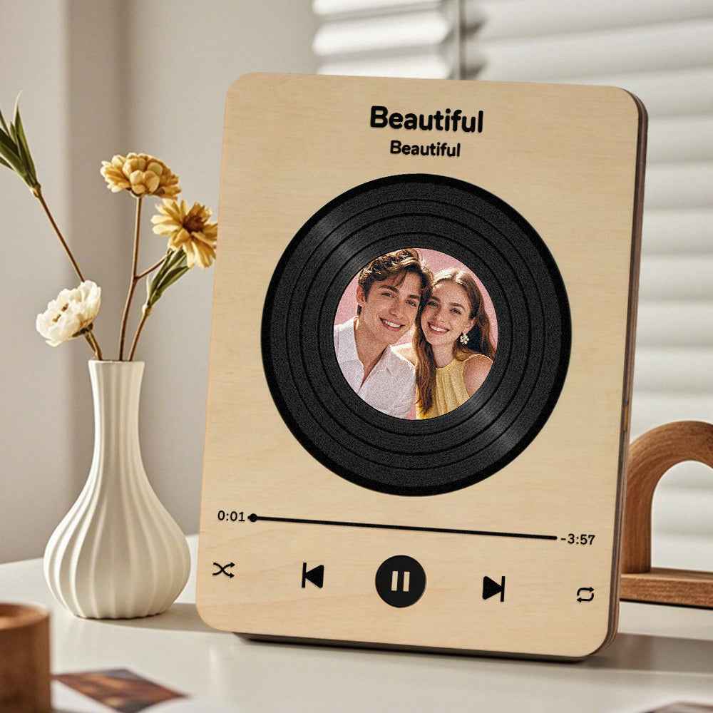Wooden Music Record Player with Photo Wedding Anniversary Gifts
