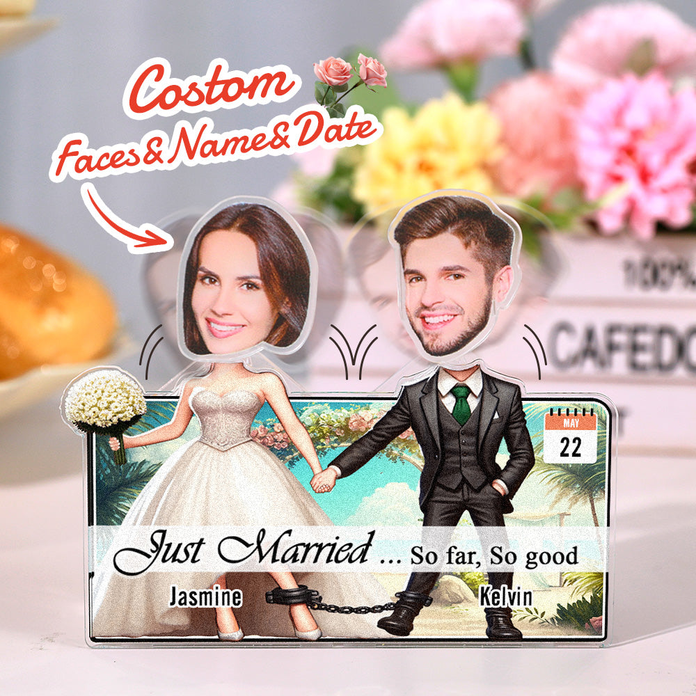 Personalised Face Newlywed Couple Shaking Head Standee | Fun Wedding Gift