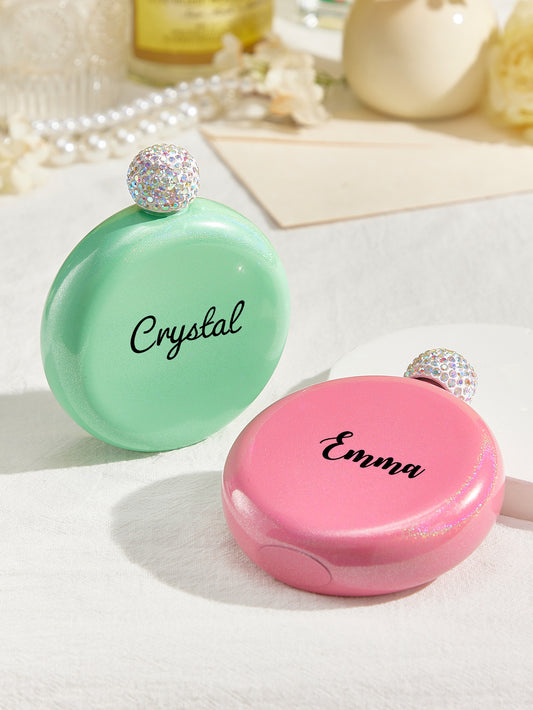 Personalised Round 5oz Glitter Flask with Name Engraving - Unique Birthday Gift for Her