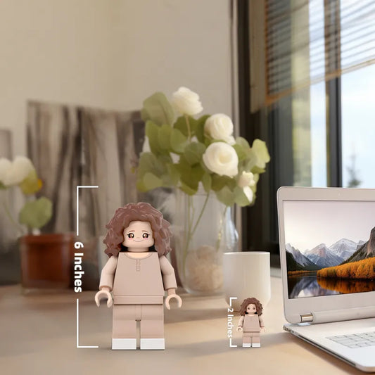Personalised 3D printed custom Giant Minifig from a photo — full‑body front view example printed in eco‑friendly PLA, bespoke gift ready in 7–10 working days