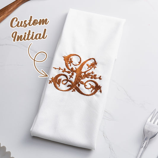Personalised linen napkin with embroidered monogram on natural linen, 20in x 20in (50cm x 50cm) — elegant wedding gift for her