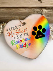 Personalized Heart Pet Ornament A Piece Of My Heart Is At The Rainbow Bridge Ornament for Pet Memorial Gift