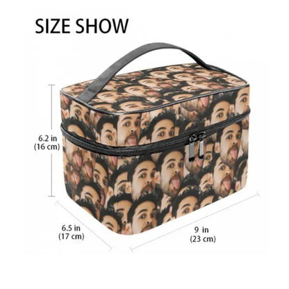 Close-up of custom photo print and neat stitching on Personalised Face Makeup Bag demonstrating print clarity