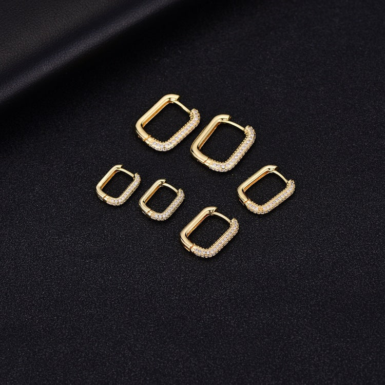 Personalised Geometric Rectangle Zircon Ear Buckle Earrings - Gold