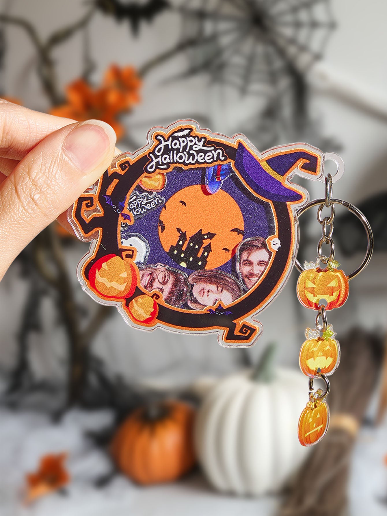 Personalised funny face keyring attached to a set of keys — everyday novelty keepsake and stocking filler for UK and Australia