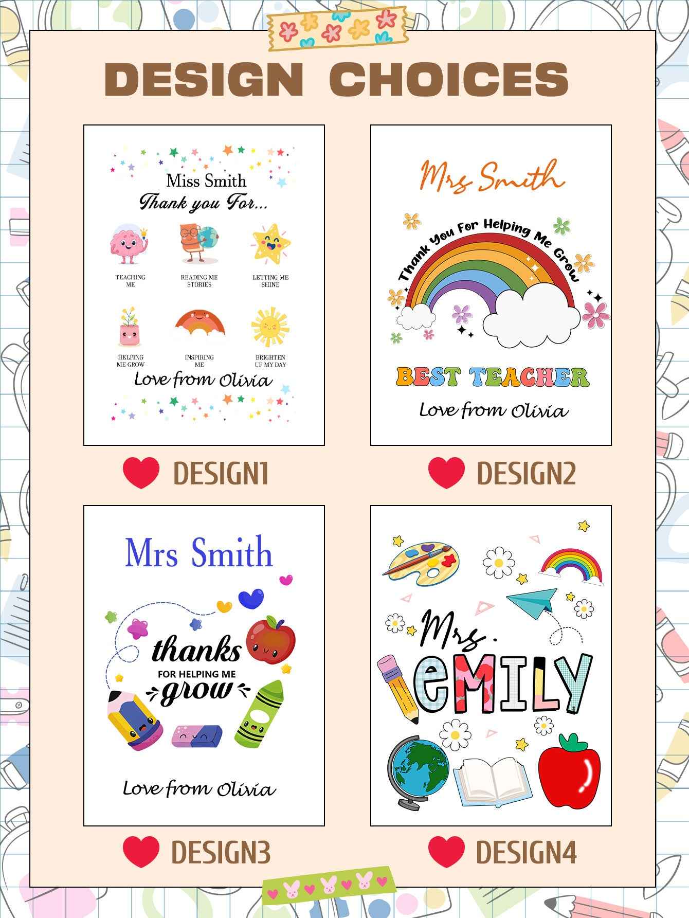 Custom Engraved Back to School Transparent Night Light with Stationery Design White Light Teacher's Day Gift