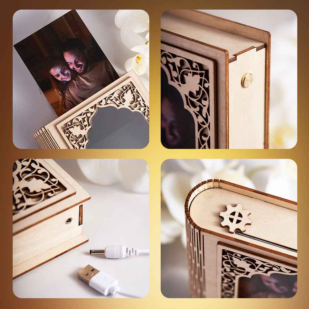 Personalized Mirror Photo Frame Grimoire Shape Light Gift for Book Lovers