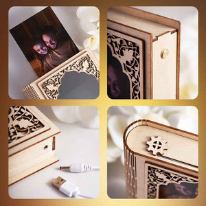 Personalized Mirror Photo Frame Grimoire Shape Light Gift for Book Lovers