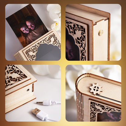 Rear view of personalised grimoire mirror frame showing easel stand and wall hanging fittings for versatile display