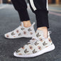 White custom face trainers showing a personalised photo printed on breathable mesh upper with vivid heat transfer print and supportive EVA sole, personalised photo sneakers and novelty trainers