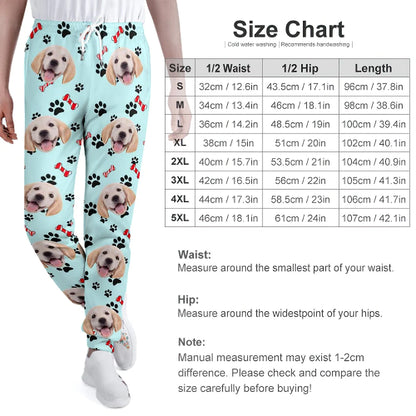 Model wearing personalised dog face joggers in a casual outfit — lightweight unisex sweatpants for everyday wear and travel