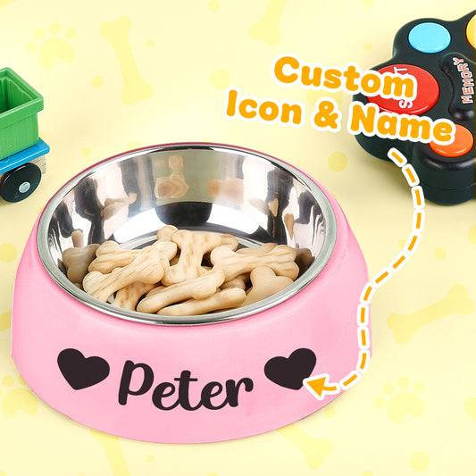 Personalised stainless steel pet water bowl with engraved name, non‑slip plastic base — engraved dog bowl gift for pet lovers