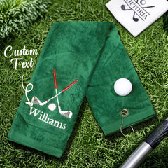 Personalised Embroidered Name Golf Towel with Clip | Gift for Golfers