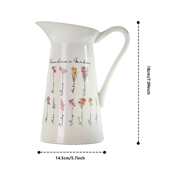 Personalised Birth Flower Ceramic Vase - Custom Home Decor Gift for Mum & Grandma