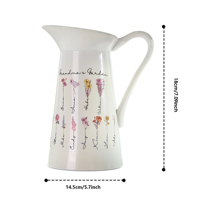 Personalised Birth Flower Ceramic Vase - Custom Home Decor Gift for Mum & Grandma