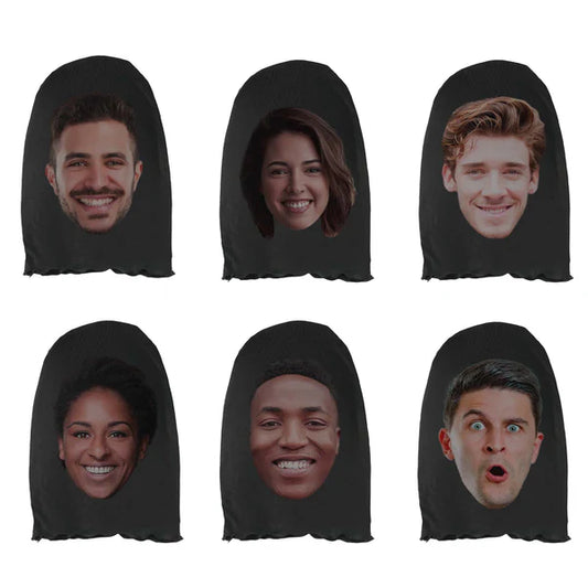 Personalised 3D face spoof mask front view showing lifelike high-detail 3D print of a face on breathable mesh stretch fabric — ideal custom cosplay and funny performance mask