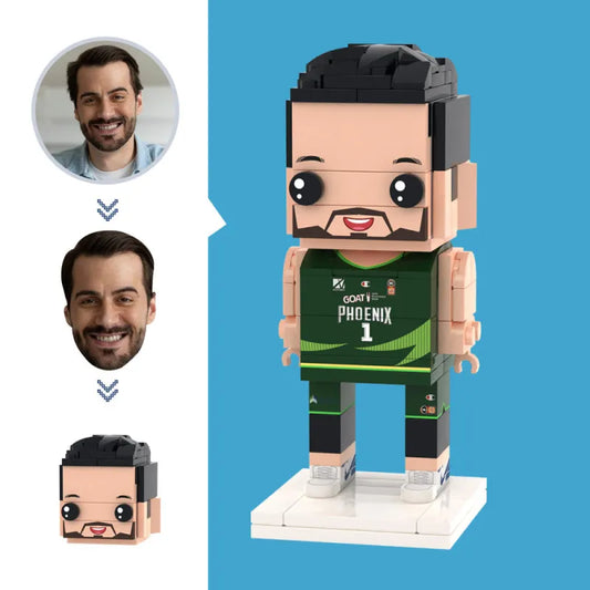 Customised Head Basketball Player Brick Figure front view personalised from photo small-particle building block collectible in eco-friendly ABS
