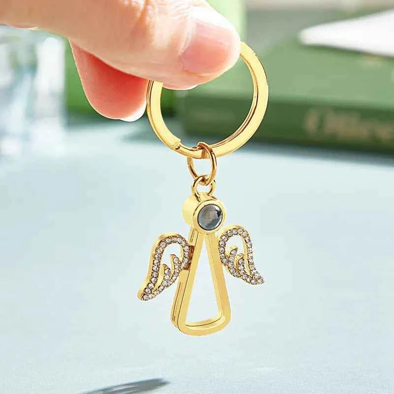 Personalized Angel Photo Keychain Projection Gem Ornament Memorial Gifts For Her