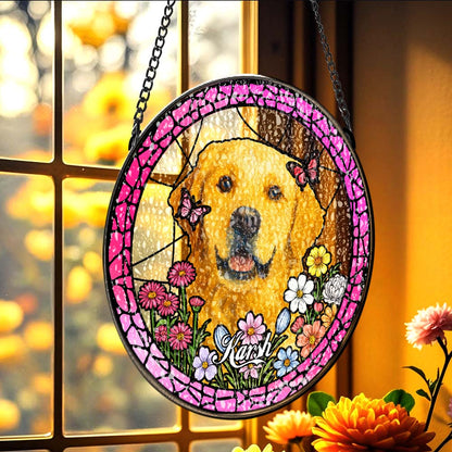 Personalised Pet Portrait Stained Glass Suncatcher - Custom Memorial Gift for Dog & Cat Lovers