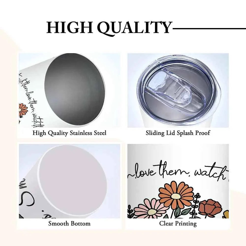 Personalized Wildflowers 20oz Name Skinny Tumbler with Straw Appreciation Gift for Teacher Back to School Gift