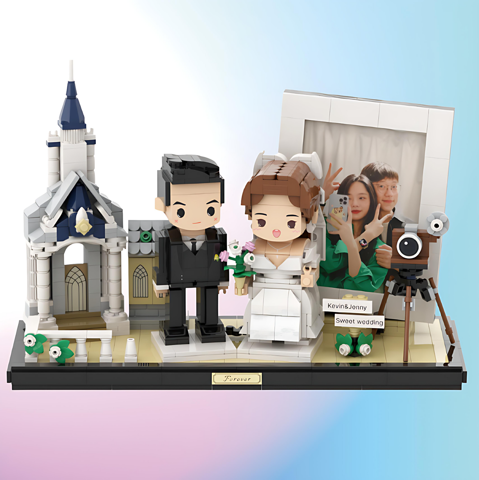 Custom wedding couple brick figures with photo frame